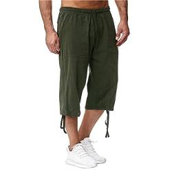 Herren Leinen-Shorts 3/4 Länge Hosen Sommerhose Strand Yoga Jogger Casual Sweatpants Grün L von Sprifloral