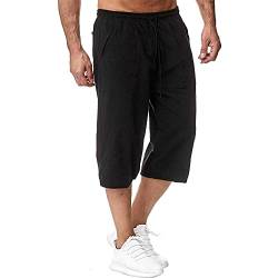 Herren Leinen-Shorts 3/4 Länge Hosen Sommerhose Strand Yoga Jogger Casual Sweatpants Schwarz M von Sprifloral