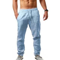 Sprifloral Herren Leinenhose Freizeithose Kordelzug Leichte Sommer Strand Hose Blau 3XL von Sprifloral