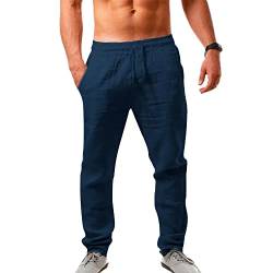 Sprifloral Herren Leinenhose Freizeithose Kordelzug Leichte Sommer Strand Hose Navy blau L von Sprifloral