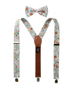 Herren Baumwolle Floral Hosenträger und Fliege Set für Trauzeugen Hochzeit Party, 27-blau/pink, 107 cm von Spring Notion