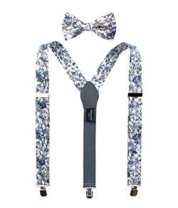 Herren Baumwolle Floral Hosenträger und Fliege Set für Trauzeugen Hochzeit Party, 54-steel blue, 107 cm von Spring Notion