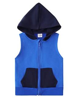 Spring&Gege Jungen Ärmellos Einfarbig Baumwoll Hoodie Kapuzenweste mit durchgehendem Reißverschluss Basic Kontrastierender Tanktops Sweatshirt mit Taschen für Kinder, Royal und Navy, 5-6 Jahre von Spring&Gege