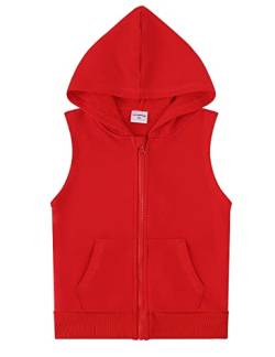 Spring&Gege Jungen Ärmellos Einfarbig Baumwoll Hoodie Kapuzenweste mit durchgehendem Reißverschluss Basic Tanktops Sweatshirt mit Taschen für Kinder, Rot, 3-4 Jahre von Spring&Gege