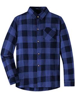Spring&Gege Jungen Casual Langarm Kariertes Flanell Button-Down-Shirt für Kinder, Navy Blue Schwarzs, 116 122 von Spring&Gege