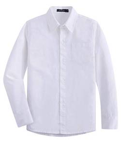 Spring&Gege Jungen Einfarbig Hemden Freizeit Baumwoll Klassisch Schuluniform für Kinder, Weiß, 11-12 Jahre von Spring&Gege
