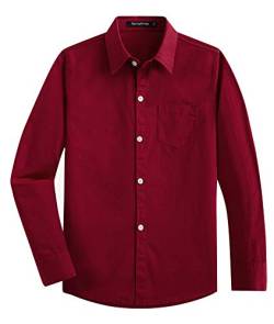 Spring&Gege Jungen Einfarbig Hemden Freizeit Baumwoll Klassisch Schuluniform für Kinder,Burgundy,13-14 Jahre von Spring&Gege