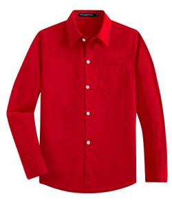 Spring&Gege Jungen Einfarbig Hemden Freizeit Baumwoll Klassisch Schuluniform für Kinder,Positiv Rot,5-6 Jahre von Spring&Gege