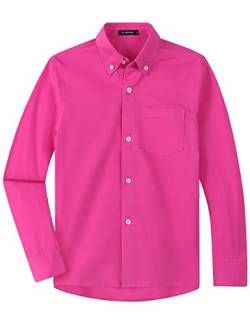 Spring&Gege Jungen Einfarbiges Hemd mit Knopfkragen Lässige Schuluniform aus Baumwolle für Kinder, Megenta, 9-10 Jahre von Spring&Gege