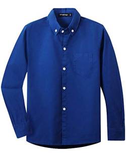 Spring&Gege Jungen Einfarbiges Hemd mit Knopfkragen Lässige Schuluniform aus Baumwolle für Kinder, königsblau, 11-12 Jahre von Spring&Gege