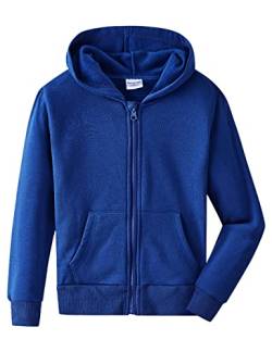 Spring&Gege Jungen Fleece Hoodie Zip Kapuzenpullover Basic Einfarbig Baumwoll Pullover mit Kapuze für Kinder, Königsblau, 11-12 Jahre von Spring&Gege