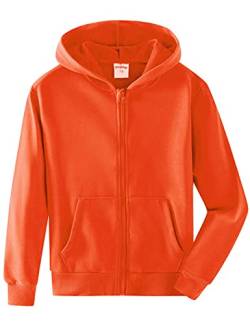 Spring&Gege Jungen Hoodie Sweatjacke Basic Einfarbig Baumwoll Kapuzenjacke für Kinder Orange 11-12 Jahre von Spring&Gege