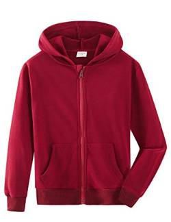 Spring&Gege Jungen Hoodie Sweatjacke Basic Einfarbig Baumwoll Kapuzenjacke für Kinder Weinrot 9-10 Jahre von Spring&Gege