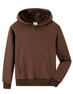 Spring&Gege Jungen Kapuzenpullover Pullover Basic Einfarbig Baumwoll Hoodie Sweatshirt für Kinder, Braun, 11-12 Jahre von Spring&Gege