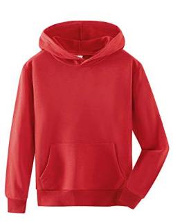 Spring&Gege Jungen Kapuzenpullover Pullover Basic Einfarbig Baumwoll Hoodie Sweatshirt für Kinder, Rot, 9-10 Jahre von Spring&Gege