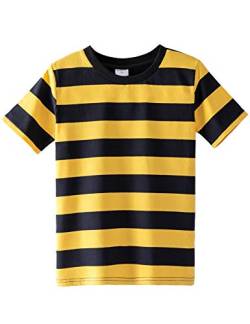 Spring&Gege Jungen Kurzärmliges gestreiftes T-Shirt Baumwoll-T-Shirts mit Rundhalsausschnitt, Schwarzer und gelber Streifen, 116-122 von Spring&Gege
