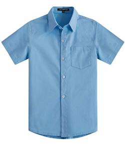 Spring&Gege Jungen Kurzarm Einfarbig Formale Baumwoll Hemden Klassisch Schuluniform Shirts für Kinder, Blau, 3-4 Jahre von Spring&Gege