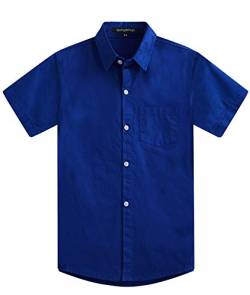 Spring&Gege Jungen Kurzarm Einfarbig Formale Baumwoll Hemden Klassisch Schuluniform Shirts für Kinder, Königsblau, 5-6 Jahre von Spring&Gege