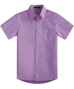 Spring&Gege Jungen Kurzarm Einfarbig Formale Baumwoll Hemden Klassisch Schuluniform Shirts für Kinder, Lila, 13-14 Jahre von Spring&Gege