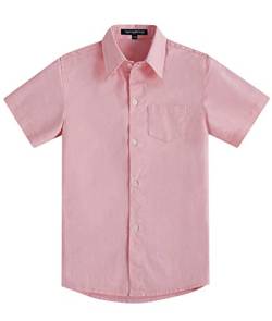 Spring&Gege Jungen Kurzarm Einfarbig Formale Baumwoll Hemden Klassisch Schuluniform Shirts für Kinder, Rosa, 11-12 Jahre von Spring&Gege