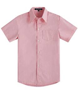 Spring&Gege Jungen Kurzarm Einfarbig Formale Baumwoll Hemden Klassisch Schuluniform Shirts für Kinder, Rosa, 5-6 Jahre von Spring&Gege