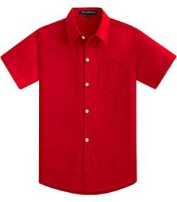 Spring&Gege Jungen Kurzarm Einfarbig Formale Baumwoll Hemden Klassisch Schuluniform Shirts für Kinder, Rot, 13-14 Jahre von Spring&Gege