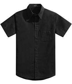 Spring&Gege Jungen Kurzarm Einfarbig Formale Baumwoll Hemden Klassisch Schuluniform Shirts für Kinder, Schwarz, 5-6 Jahre von Spring&Gege