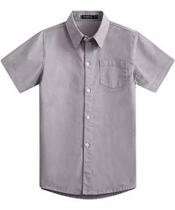 Spring&Gege Jungen Kurzarm Einfarbig Formale Baumwoll Hemden Klassisch Schuluniform Shirts für Kinder, Silber, 13-14 Jahre von Spring&Gege