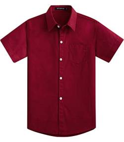 Spring&Gege Jungen Kurzarm Einfarbig Formale Baumwoll Hemden Klassisch Schuluniform Shirts für Kinder, Weinrot, 7-8 Jahre von Spring&Gege