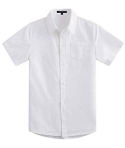 Spring&Gege Jungen Kurzarm Einfarbig Formale Baumwoll Hemden Klassisch Schuluniform Shirts für Kinder, Weiß, 11-12 Jahre von Spring&Gege