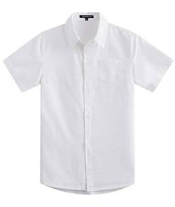 Spring&Gege Jungen Kurzarm Einfarbig Formale Baumwoll Hemden Klassisch Schuluniform Shirts für Kinder, Weiß, 13-14 Jahre von Spring&Gege