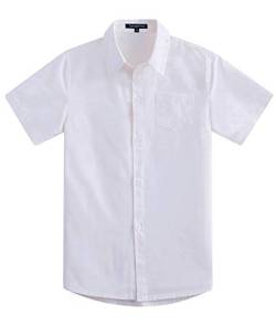 Spring&Gege Jungen Kurzarm Einfarbig Formale Baumwoll Hemden Klassisch Schuluniform Shirts für Kinder, Weiß, 7-8 Jahre von Spring&Gege
