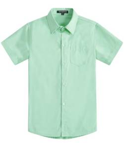 Spring&Gege Jungen Kurzarm Einfarbig Formale Baumwoll Hemden Klassisch Schuluniform für Kinder, Aqua, 128(7-8 Jahre) von Spring&Gege