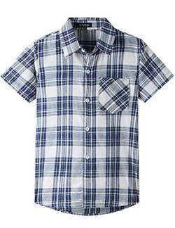 Spring&Gege Jungen Kurzarm Karo Hemd, Plaid Knopf Unten Hemd für Kinder, Marineblau, 7-8 Jahre von Spring&Gege