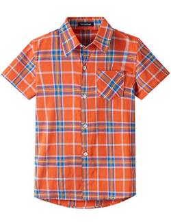 Spring&Gege Jungen Kurzarm Karo Hemd, Plaid Knopf Unten Hemd für Kinder, Orange, 152-158/11-12 Jahren von Spring&Gege