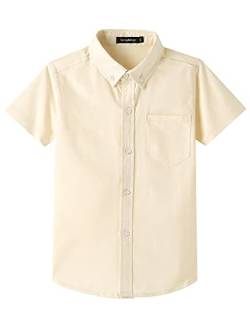 Spring&Gege Jungen Kurzarm Schuluniform Oxford Hemd Baumwolle Einfarbig Button Down Hemden für Kinder, Gelb, 7-8 Jahre von Spring&Gege