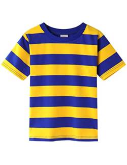 Spring&Gege Jungen Kurzarm T-Shirt mit Streifen Rundhalsausschnitt aus Baumwolle für Kinder,Königsblau&Gelb Streifen 128-134 (7-8) von Spring&Gege