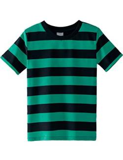 Spring&Gege Jungen Kurzarm T-Shirt mit Streifen Rundhalsausschnitt aus Baumwolle für Kinder,Navy Blau&grün Streifen 152 158 (11-12) von Spring&Gege