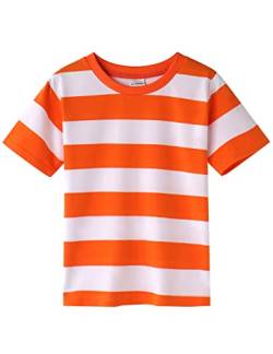 Spring&Gege Jungen Kurzarm T-Shirt mit Streifen Rundhalsausschnitt aus Baumwolle für Kinder,Orange&Weiß Streifen 140-146 (9-10) von Spring&Gege