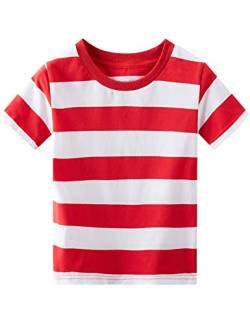 Spring&Gege Jungen Kurzarm T-Shirt mit Streifen Rundhalsausschnitt aus Baumwolle für Kinder,Rot weiße Streifen 116 122 (5-6) von Spring&Gege