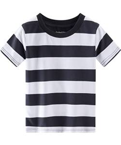 Spring&Gege Jungen Kurzarm T-Shirt mit Streifen Rundhalsausschnitt aus Baumwolle für Kinder,Schwarz Weiße Streifen, 164-170 von Spring&Gege