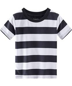 Spring&Gege Jungen Kurzarm T-Shirt mit Streifen Rundhalsausschnitt aus Baumwolle für Kinder,Schwarz Weiße Streifen 116 122 (5-6) von Spring&Gege