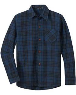 Spring&Gege Jungen Langärmliges Kariertes Button-Down Flanellhemd für Kinder, Marineblau Schwarz, 164-170/13-14 Years von Spring&Gege