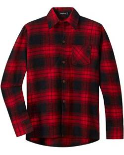 Spring&Gege Jungen Langärmliges Kariertes Button-Down Flanellhemd für Kinder, Rot schwarz, 116-122 (S EU) von Spring&Gege