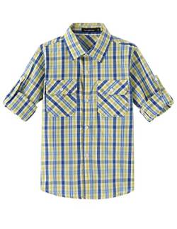 Spring&Gege Jungen Langarm Plaid Hemd Aufrollbar Knopf Unten Hemd Tops für Kinder, Gelb/Königsblau, 5-6 Jahre von Spring&Gege