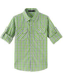 Spring&Gege Jungen Langarm Plaid Hemd Aufrollbar Knopf Unten Hemd Tops für Kinder, Grün, 13-14 Jahre von Spring&Gege