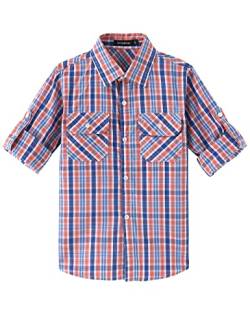 Spring&Gege Jungen Langarm Plaid Hemd Aufrollbar Knopf Unten Hemd Tops für Kinder, Orange/Königsblau, 9-10 Jahre von Spring&Gege