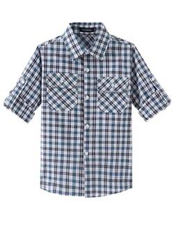 Spring&Gege Jungen Langarm Plaid Hemd Aufrollbar Knopf Unten Hemd Tops für Kinder, Pfauenblau, 11-12 Jahre von Spring&Gege