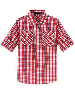 Spring&Gege Jungen Langarm Plaid Hemd Aufrollbar Knopf Unten Hemd Tops für Kinder, Rot, 9-10 Jahre von Spring&Gege