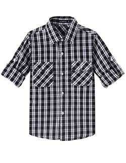 Spring&Gege Jungen Langarm Plaid Hemd Aufrollbar Knopf Unten Hemd Tops für Kinder, Schwarz, 13-14 Jahre von Spring&Gege